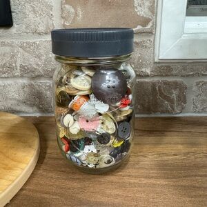 Assorted MasonJar with vintage buttons ball jar Lid